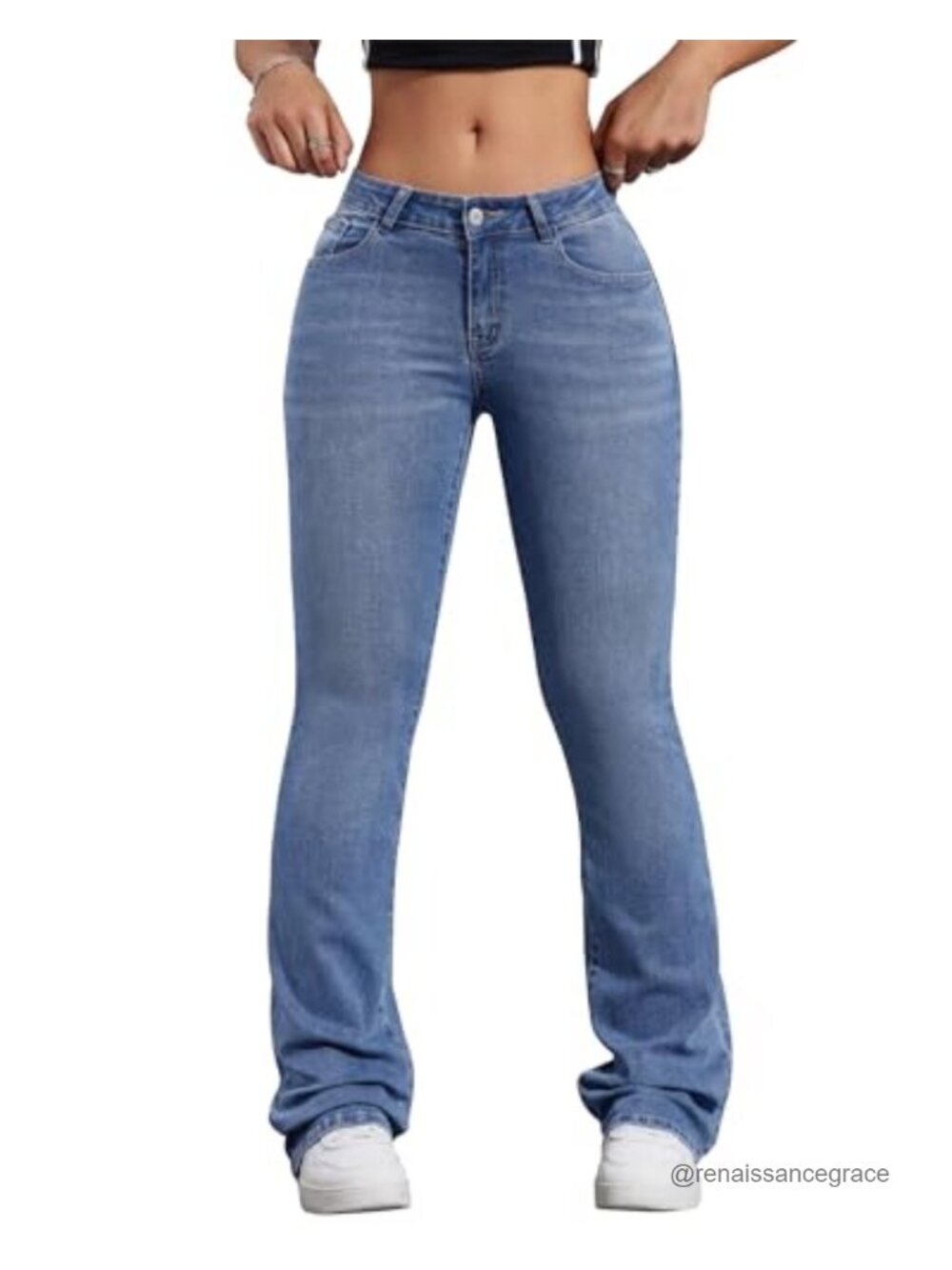 Low Rise Flared Stretch Denim Jeans 70s Retro Bell Bottom Pants